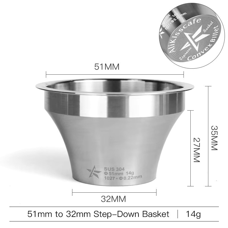 Alikisscafe Step-Down Siebträgerkorb Konvex Billet aus Edelstahl in Silber für DeLonghi, Breville und HiBrew Espresso Zubehör - Bild 4