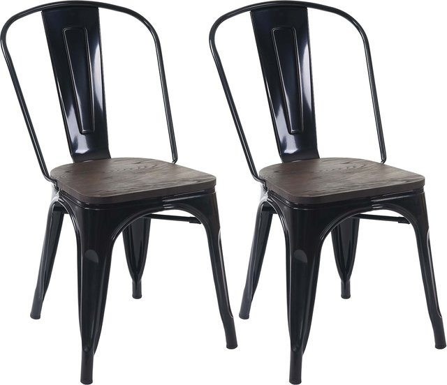 2er-Set MCW Bistrostühle MCW-A73 im Industriedesign mit Holz-Sitzfläche und Metallgestell, stapelbar, schwarz - Bild 1