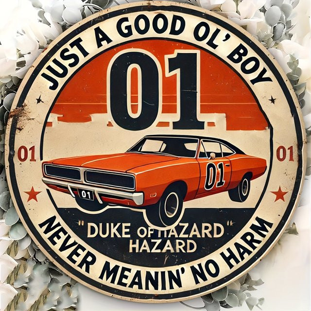 Rundes Vintage Aluminiumschild Potdemiel Duke of Hazzard Metallwandkunst, Durchmesser: 19,99 cm, Mehrfarbig - Bild 1