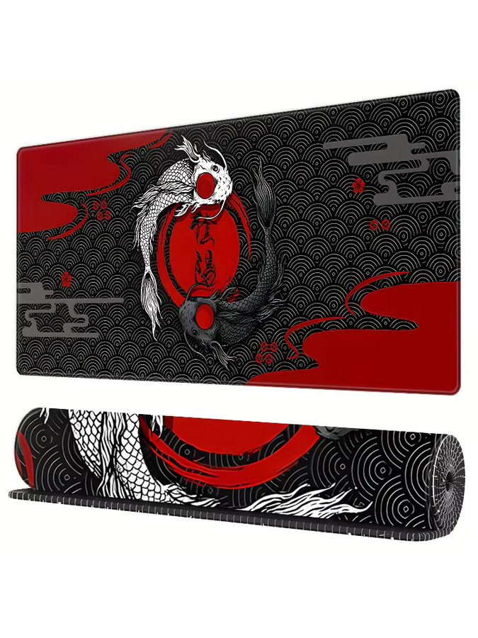 Mairuige Ukiyo-e Yin-Yang Koi Mauspad in Rot und Schwarz - Bild 6