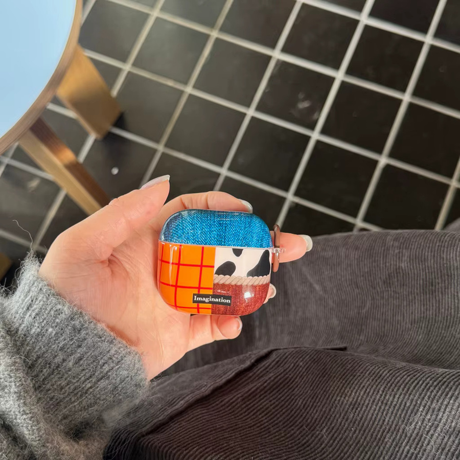 Kreative Kopfhörerhülle für Apple AirPods 1, 2, 3, 4 und Pro 2 mit Kuhdruck, Denim-Muster und Gittermuster in Multicolour inklusive Haken - Bild 6