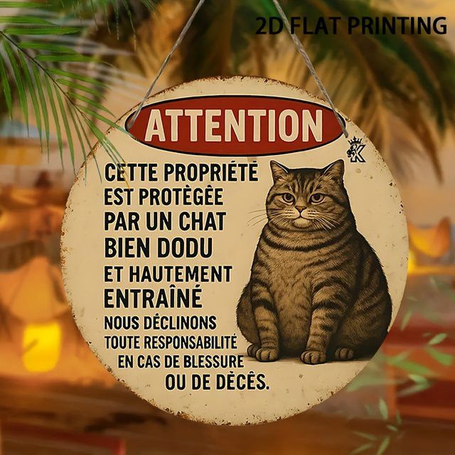 Runder Holzwandakzent Potdemiel Look Out for Cats mit Katzenillustration im skandinavischen Stil, Durchmesser: 20,32 cm - Bild 1