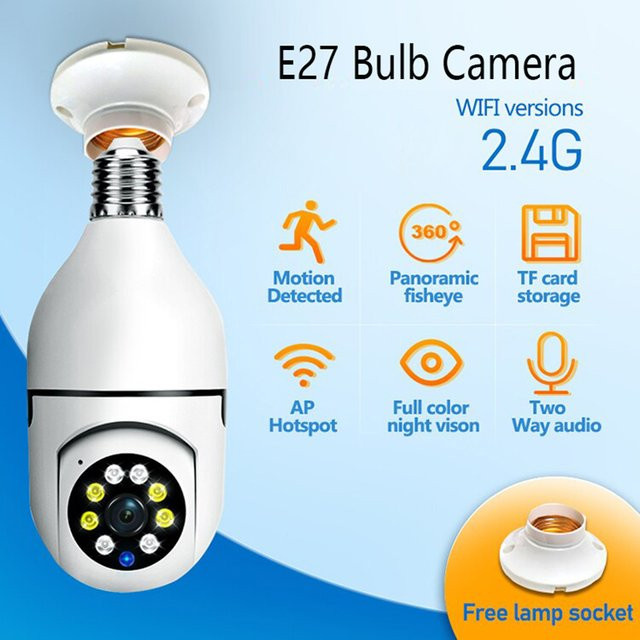 HD IP E27 WLAN Überwachungskamera mit Nachtsicht für dein Zuhause, Wireless Mini CCTV Sicherheitskamera in Weiß - Bild 1