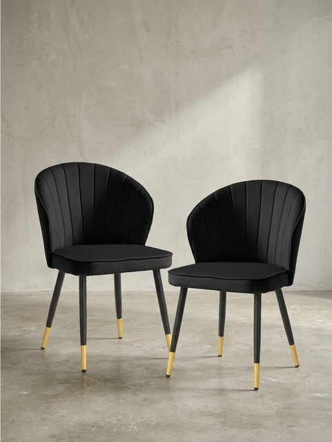 2er Set Esszimmerstühle KADIMA DESIGN im Skandinavischen Design mit Samtbezug und Metallgestell, Schwarz, B: 53 cm, T: 55 cm, H: 83 cm - Bild 1