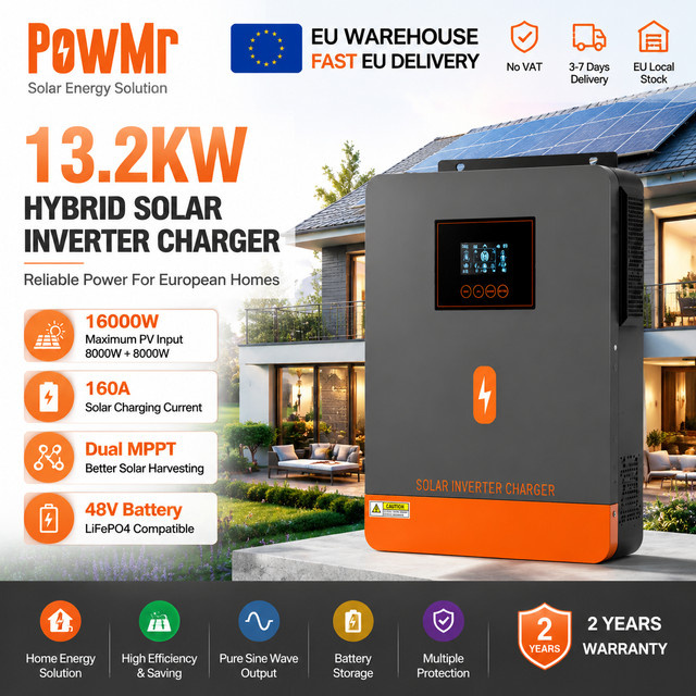 PowMr Hybrid-Solarwechselrichter 13,2 kW 48 V auf 230 VAC mit reiner Sinuswellenausgabe und Dual-MPPT 160 A 500 VDC für Lifepo4-Batterien - Bild 1