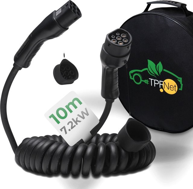 TPFNet Typ 2 Spiral-Ladekabel 7,2kW 32A einphasig in Schwarz mit 7,5m Länge - Bild 1