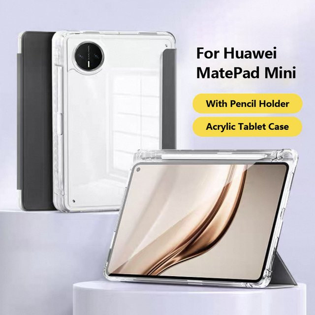 Huawei MatePad Mini Hülle mit Stifthalter und Acryl-Rückseite, dreifach faltbare Lederhülle in Grün und Transparent, Hartschalenhülle für Huawei MatePad Mini 8,8 Zoll - Bild 1