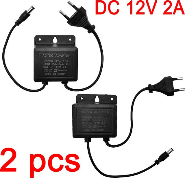 JIENUO 2er-Set Wasserdichtes DC12V 2A Netzteil mit EU-Stecker in Schwarz für CCTV Sicherheitskameras, NVR, DVR, Router und LED-Licht, Anschluss 5,5 x 2,1 mm - Bild 1