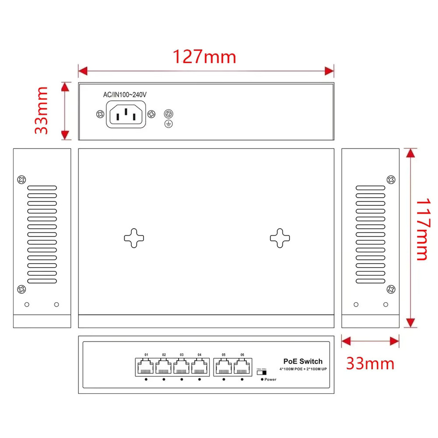 EWIND AI Smart Ethernet PoE-Switch mit 6 Ports und 2 Uplink-RJ45-Ports, 10/100 Mbit/s, Schwarz - Bild 4