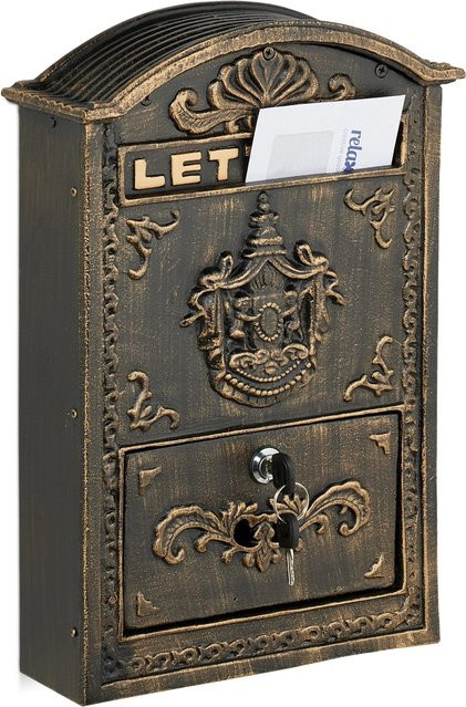 Abschließbarer Briefkasten von Relaxdays aus Aluminium und Eisen in Bronze, B/T/H: 42 x 28 x 10 cm - Bild 1