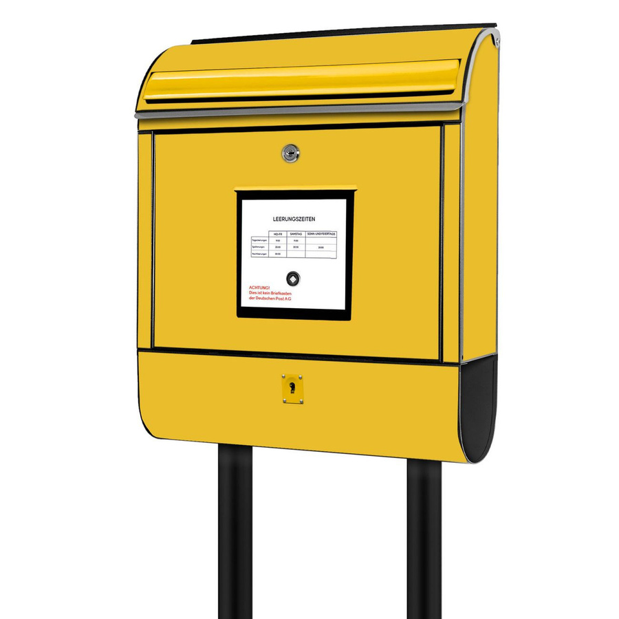 Freistehender Briefkasten banjado modern mit Motiv und Zeitungsfach in Gelb, H: 161,5 cm, B: 38 cm, T: 16 cm - Bild 1