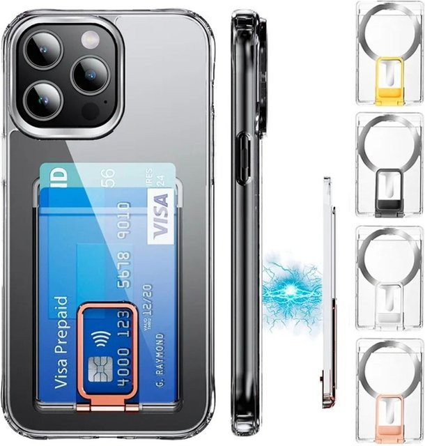 Magnetischer transparenter Handy-Geldbörsenhalter mit Kartenetui und Telefonständer für Apple MagSafe, kompatibel mit iPhone 15, 14, 13, 12, Farbe: Transparent/Gold - Bild 1