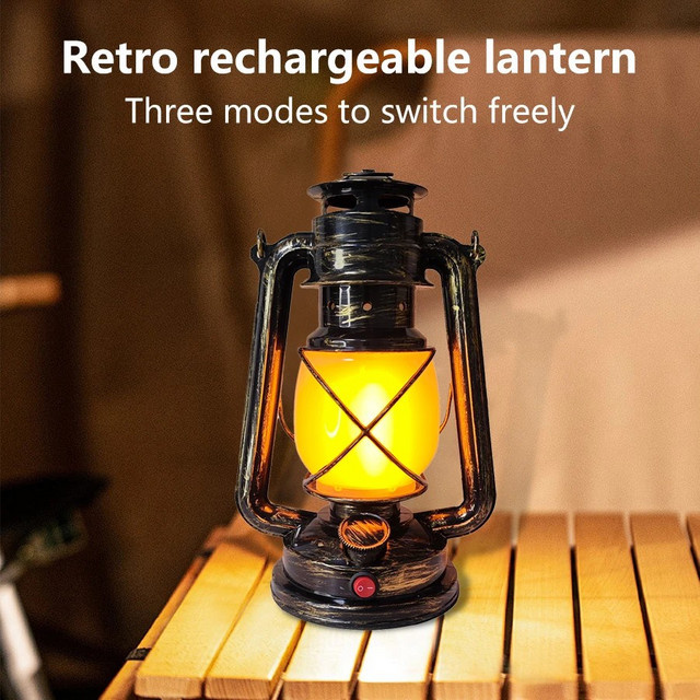 Wiederaufladbare Retro-LED-Tischlampe in Schwarz mit 3 Beleuchtungsmodi und warmweißem Licht als tragbare Vintage-Laterne für Camping und Reise - Bild 1
