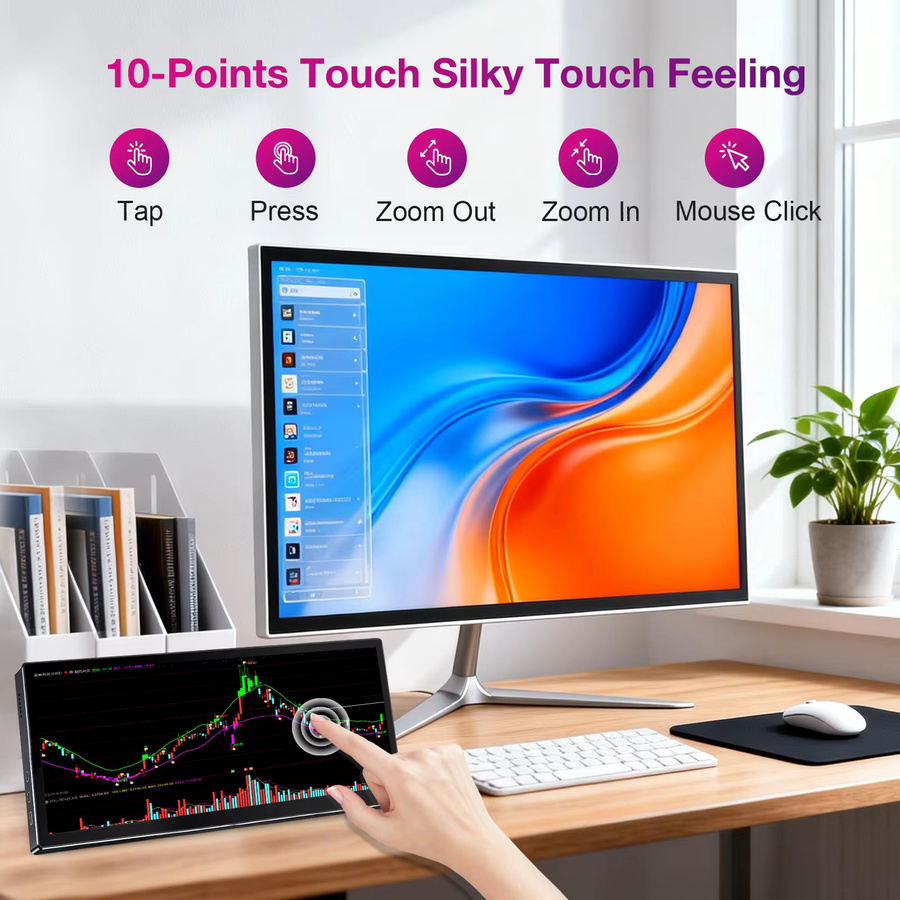 Unew 12,3 Zoll Touchscreen-Monitor mit 1920x720 Auflösung, 60Hz, HDMI und USB-C, Schwarz, VESA-Halterung 75 x 75 mm - Bild 3