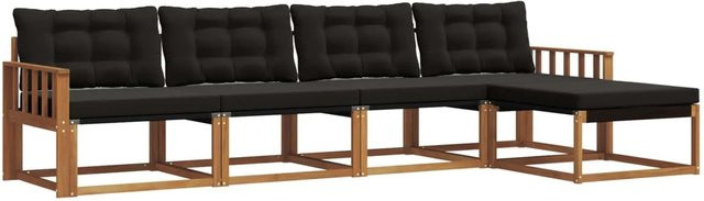 vidaXL Outdoor-Sofagarnitur 5-tlg. aus Akazienholz mit Textilene und Kissen, Natur und Schwarz - Bild 1