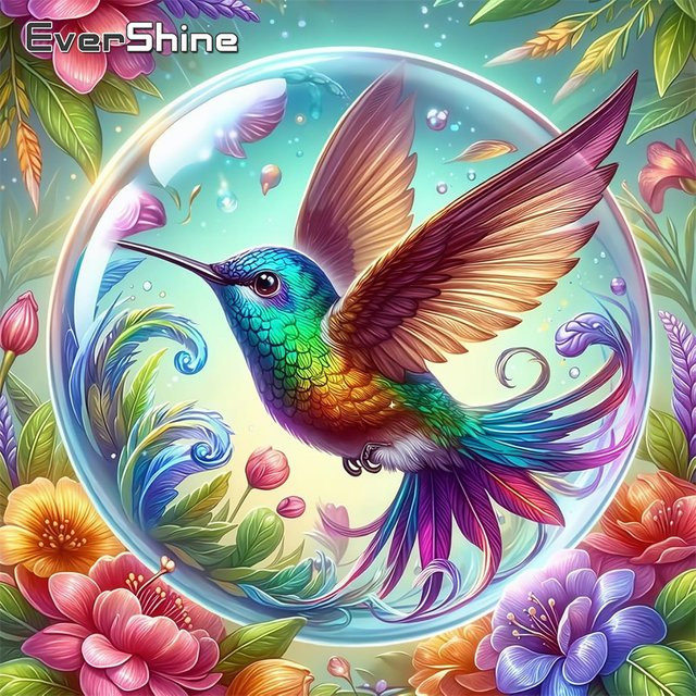 EverShine DIY Diamantmosaik Stickerei Kolibri und Blumen in Rund, Mehrfarbig, Durchmesser: 20 cm - Bild 1