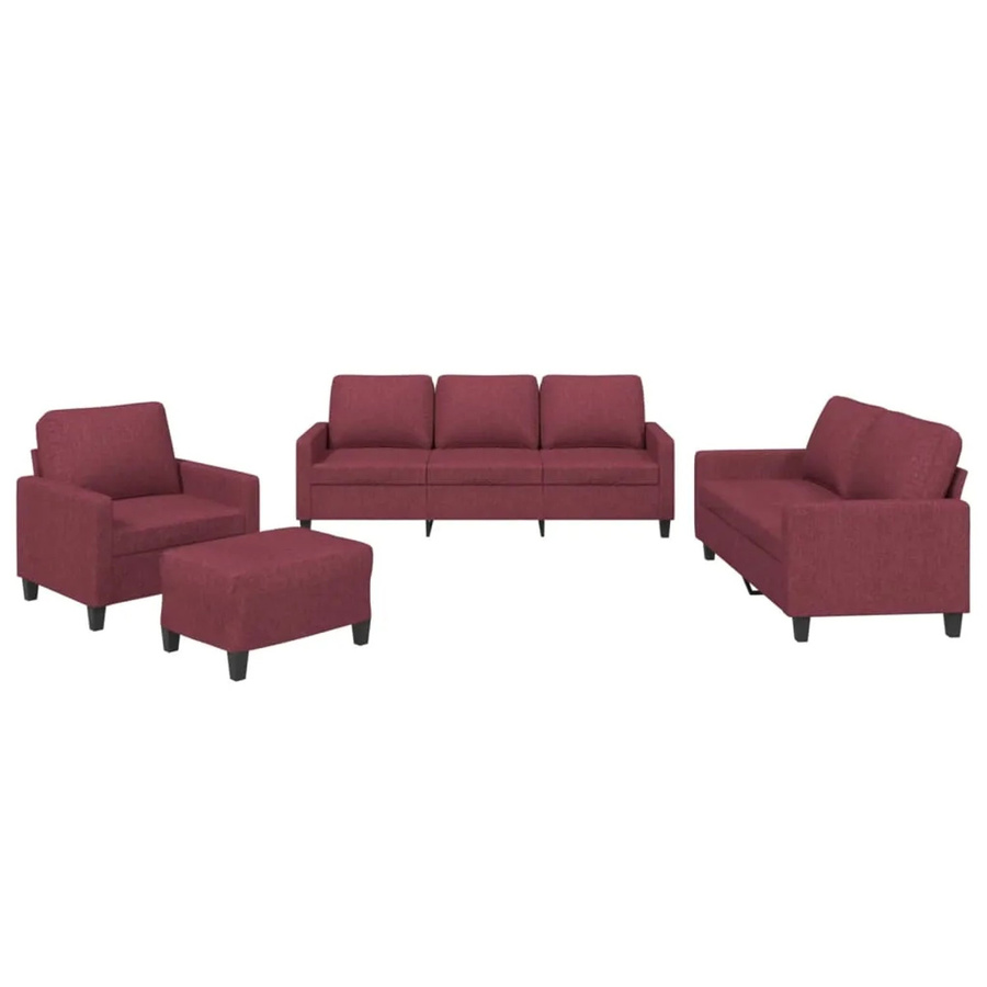 vidaXL 4-teilige Sofagarnitur in Weinrot mit Stoffbezug, bestehend aus 3-Sitzer-Sofa, 2-Sitzer-Sofa, Sessel und Fußhocker inklusive Kissen - Bild 2
