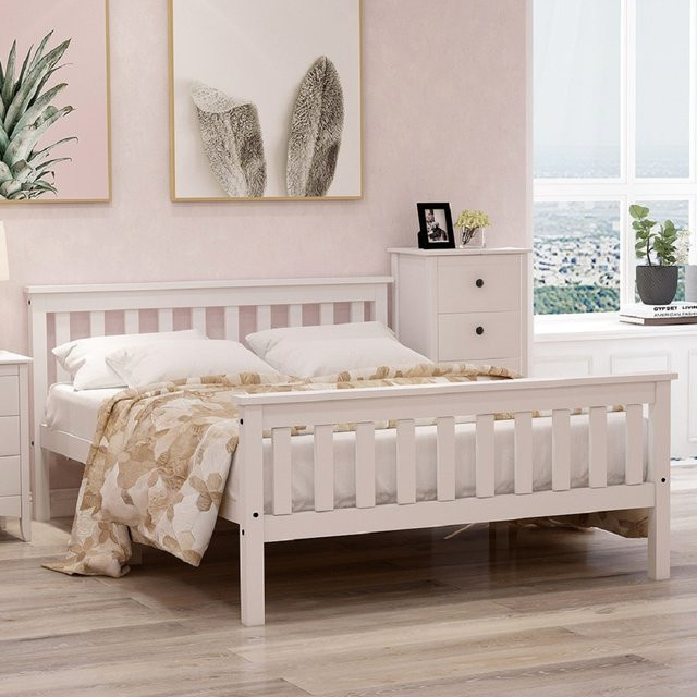 Aosom Doppelbett mit Stauraum und Lattenrost in Weiß, minimalistisches Design, B/T: 140 x 200 cm - Bild 1