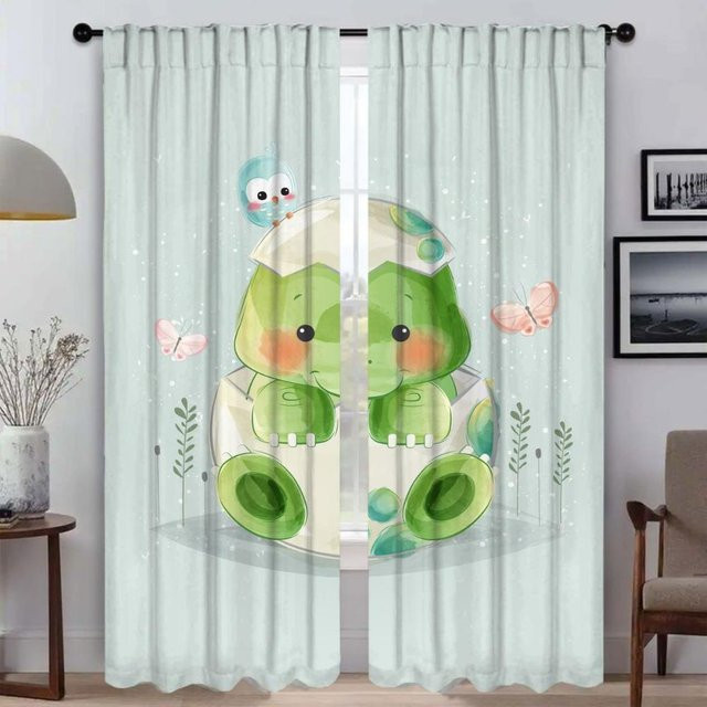2er-Set Tüll-Fenstervorhänge mit Tier-Motiv von Household supplies MH, Grün, Breite: 50 cm, Höhe: 70 cm - Bild 1