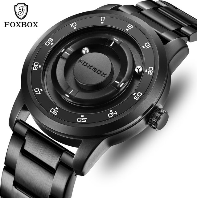 FOXBOX Armbanduhr, Planeten-Design, Quarz, Edelstahl, Schwarz, Herren - Bild 1
