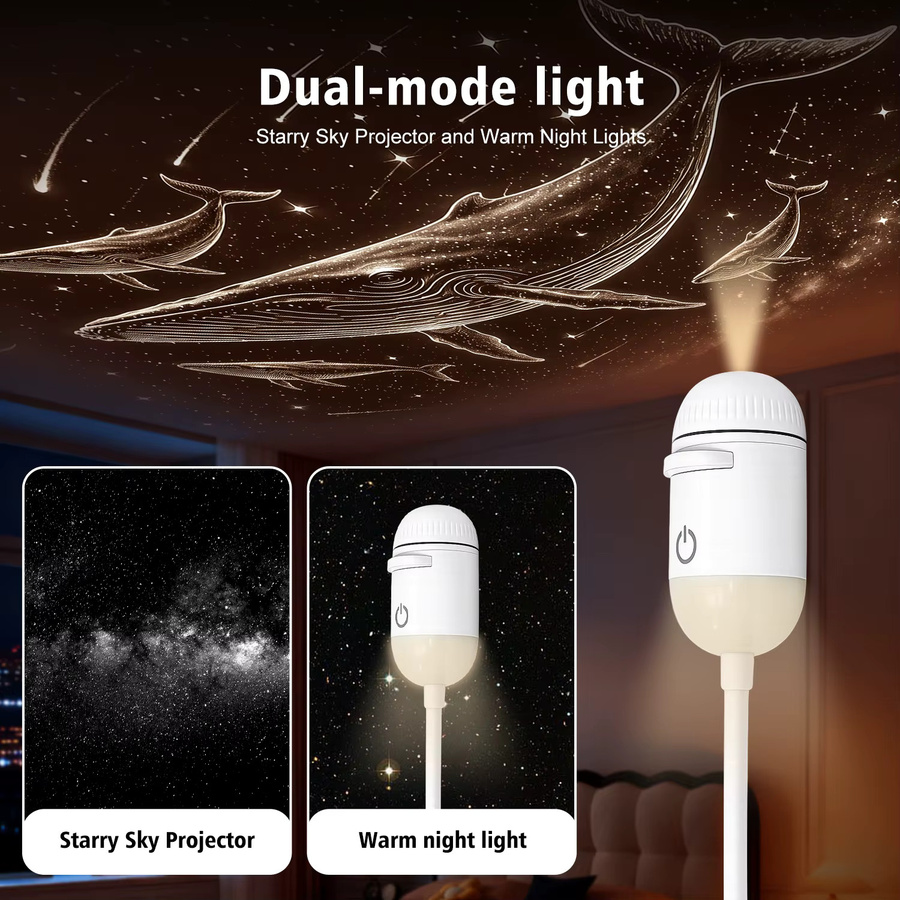 Donirt 2-in-1 USB Ambiente-Projektionslicht in Weiß mit einstellbarem Fokus für Auto-Innenbeleuchtung und Sternenhimmel-Effekt als romantische Saturn-Galaxie-Nachtlampe - Bild 2