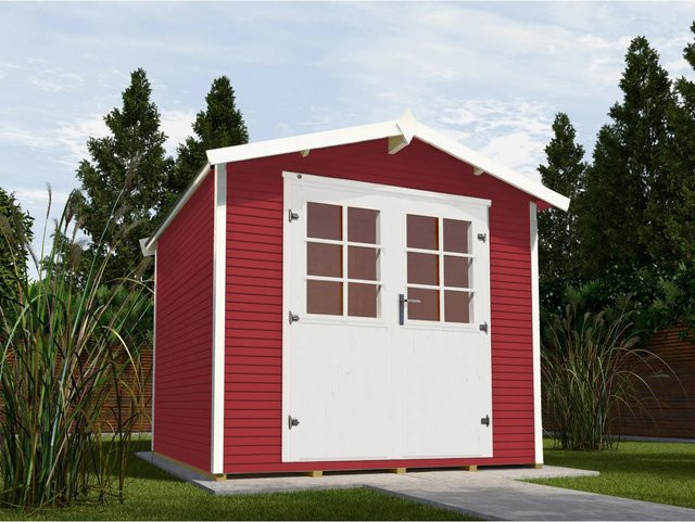 WEKA Gartenhaus 218 Gr.2 aus Massivholz mit Satteldach und Vordach in Schwedenrot, B/H/T: 320 x 234 x 235 cm - Bild 1