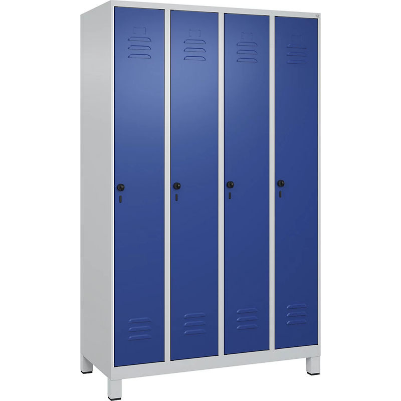 C+P Spind Classic PLUS Garderobenschrank mit 4 Abteilen, Füße, Sicherheits-Drehriegel und 3 Garderobenhaken, H x B x T: 195 x 120 x 50 cm - Bild 2