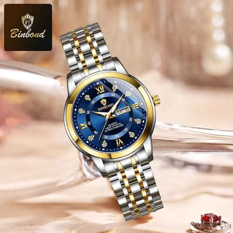BINBOND Armbanduhr Quarz, Edelstahl, Blau, Damen, Wochentag, Datum - Bild 2