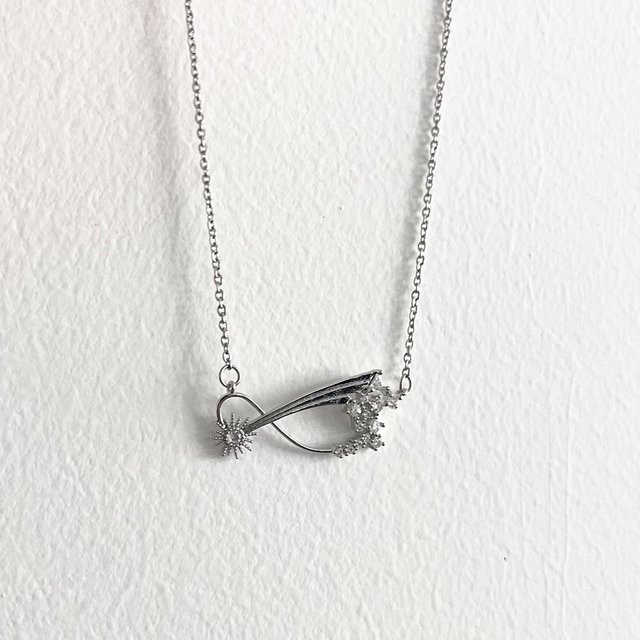 Halskette mit Stern Anhänger, Messing, Weiß, Unisex - Bild 1