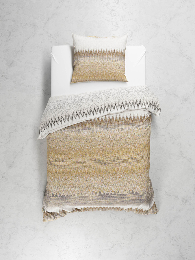 Heckett & Lane Flanell Bettwäsche Abbe Sepia Natural in Beige mit Zickzack Streifen, B/H: 155 x 220 cm mit 80 x 80 cm Kissenbezug - Bild 1