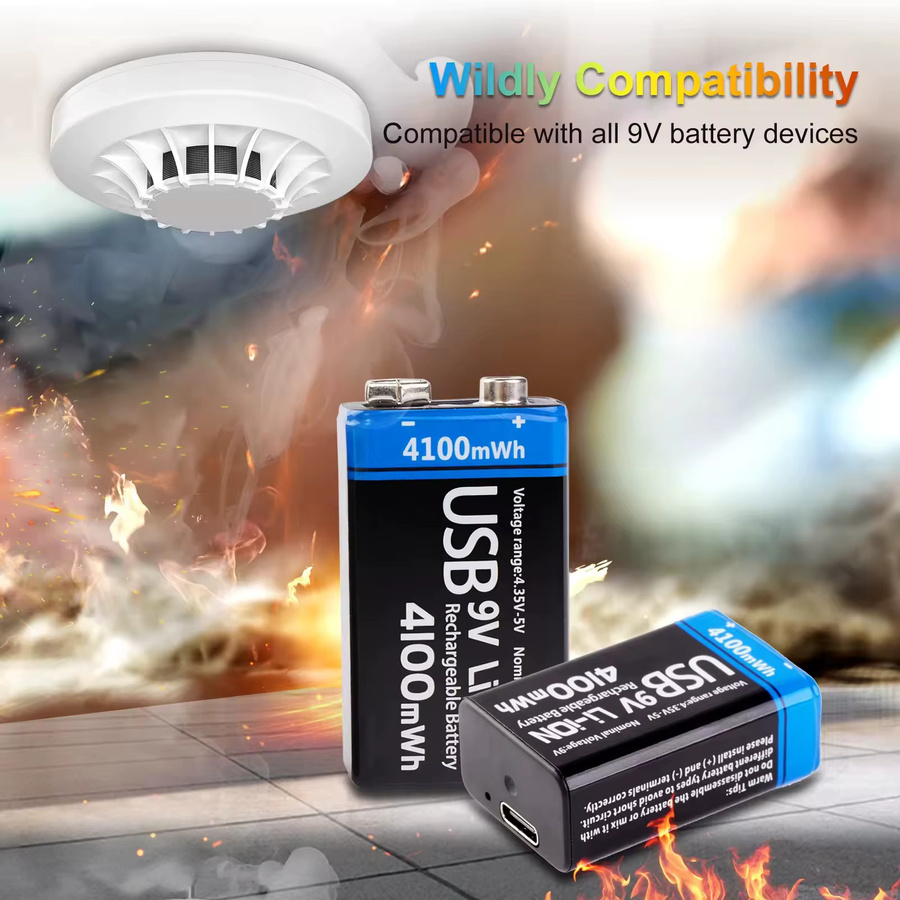 Kuugro 9V Li-Ionen-Batterie 4100mWh mit USB-C Anschluss, wiederaufladbare 6F22 Blockbatterie in Schwarz für RC-Helikopter, Multimeter und Spielzeug - Bild 6