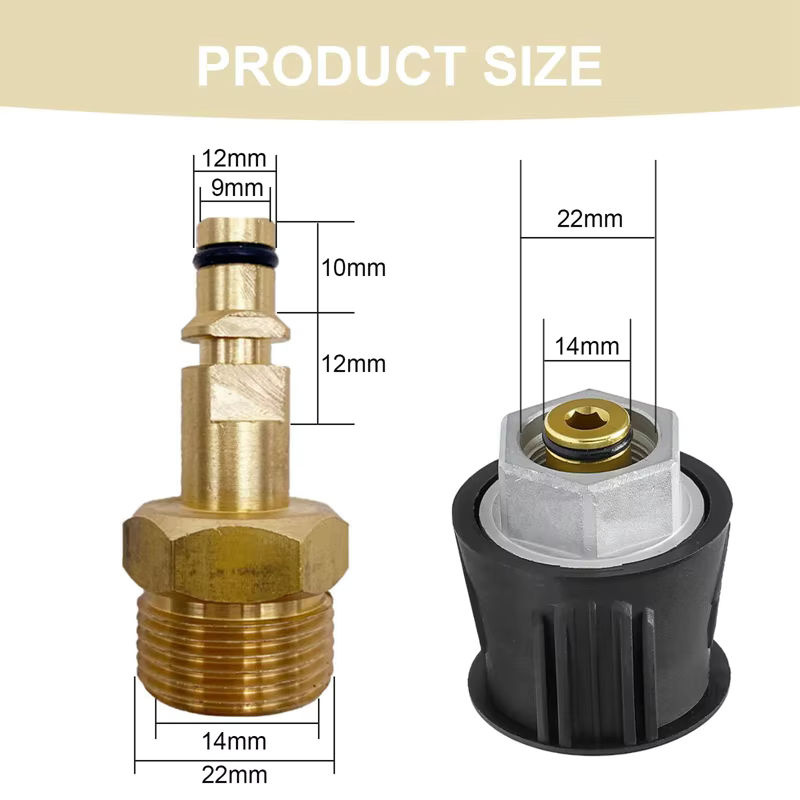 M22 Quick Connect Adapter M22 14mm Stecker für Karcher K2-K7 mit Messing Unterlegscheibe zur Konvertierung von Pistole, Schlauch und Rohr - Bild 2