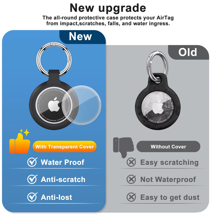 IEOVIEE Wasserdichte TPU Schutzhülle für Apple AirTag in Orange als Anti-Verlust-Schlüsselanhänger und Tracker-Hülle für Hunde- und Katzenhalsbänder - Bild 3