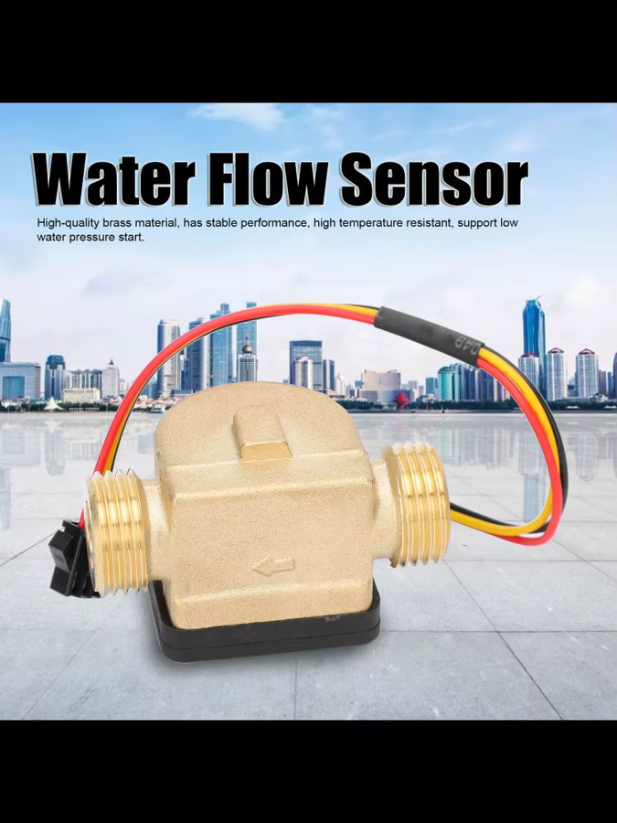 WALFRONT Messing-Durchflussmesser mit Hall-Sensor für Wasser, G1/2 Zoll, Farbe: Gold, 3-24V - Bild 5
