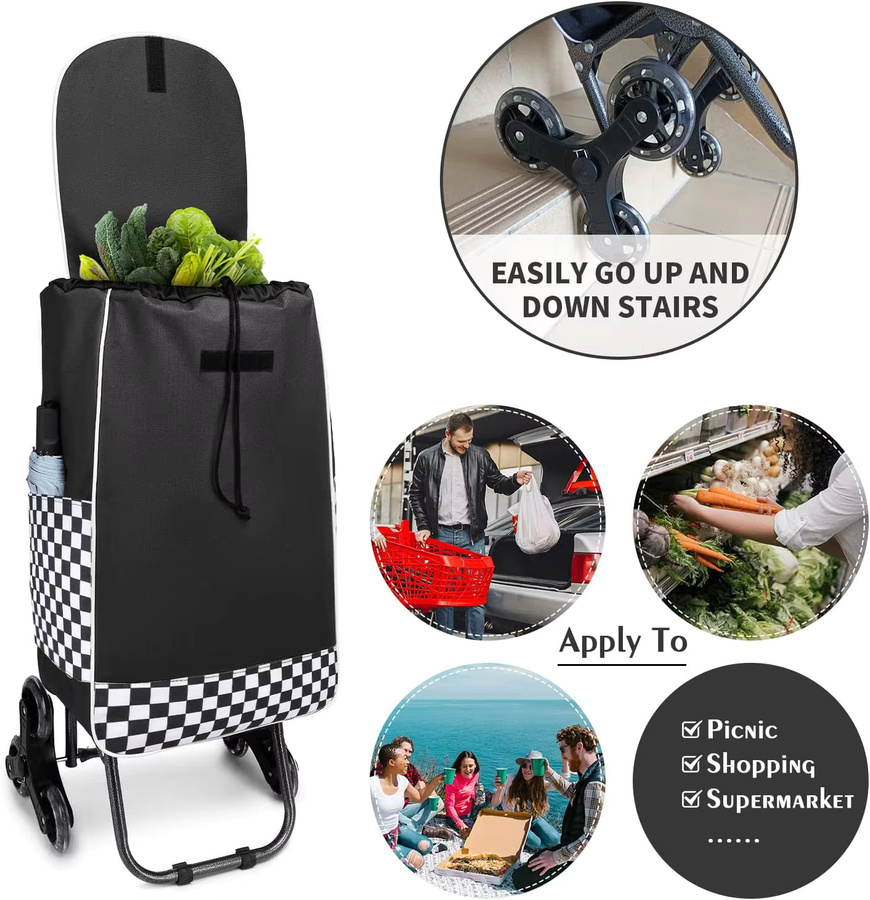 KONO Aluminium-Einkaufswagen mit abnehmbarer Isoliertasche, faltbar und treppensteigfähig, Blau - Bild 4