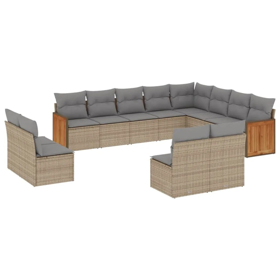 vidaXL 12-teilige Garten-Sofagarnitur aus Poly-Rattan und Akazienholz mit Kissen in Beige-grau - Bild 2