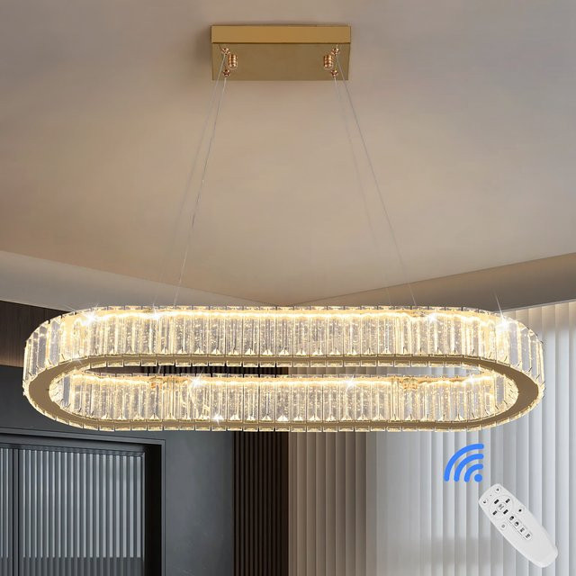 VETRULUS LED Kronleuchter in modernem Oval-Design aus Kristall, Farbe Gold/Messing und Transparent, ideal für Wohnzimmer und Schlafzimmer - Bild 1