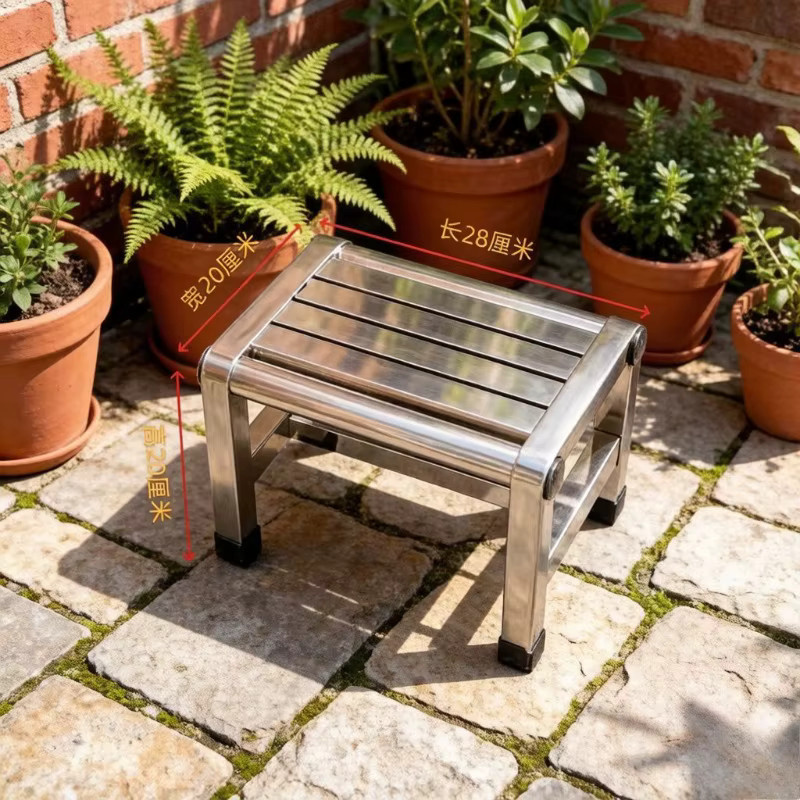 LIUSHADUOLA Quadratischer Hocker aus Edelstahl in Silber, rutschfester Metall-Fußhocker für Badezimmer und Zuhause - Bild 2