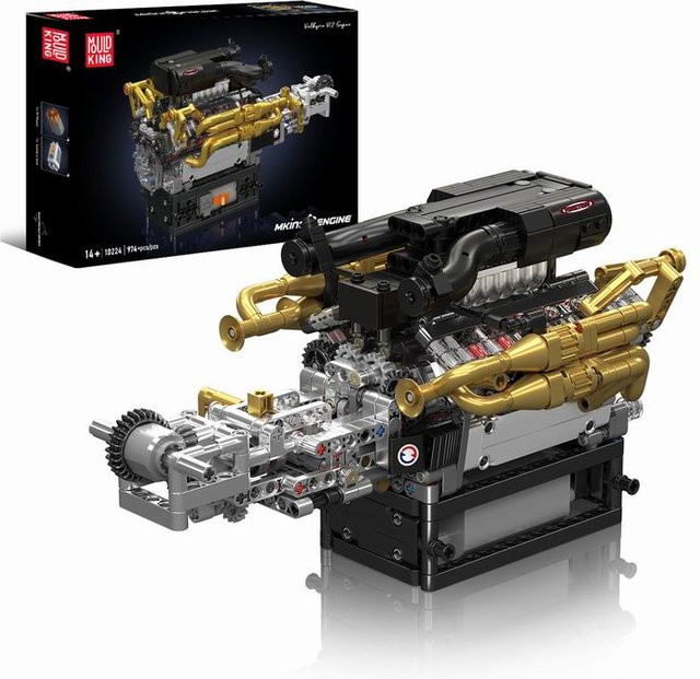 Wishiot 10224 V12 Motor-Bausteinmodell DIY-Mechanik-Montagesatz mit 974 Teilen in Mehrfarbig für Erwachsene und Sammler - Bild 1