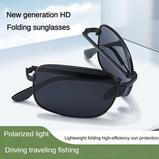 Polarisierte faltbare Sonnenbrille, quadratisch, Herren, schwarz, Vollrand - Bild 1