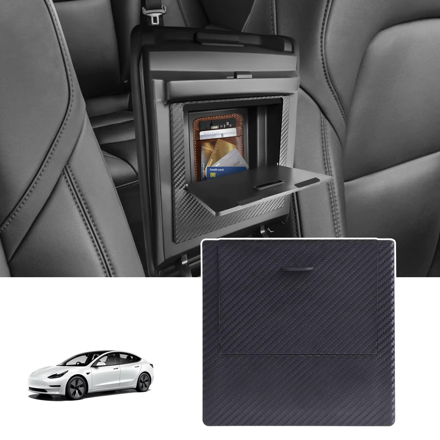 CNSPEED Carbon Faser Armlehnen Ablagebox für Tesla Modell 3 und Model Y, Schwarz - Bild 2