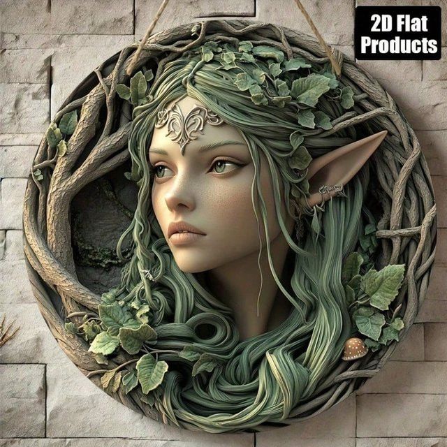 Elfhaven Rustikale Baumelfen Runde Metall-Wanddekoration im Distressed-Retro-Stil, Durchmesser: 20,3 cm - Bild 1