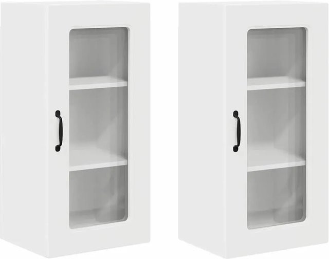 vidaXL Küchenwandschrank 2er Set Weiß Matt, Wandmontage mit Scharniertüren, B/T/H: 40 x 31 x 80 cm - Bild 1
