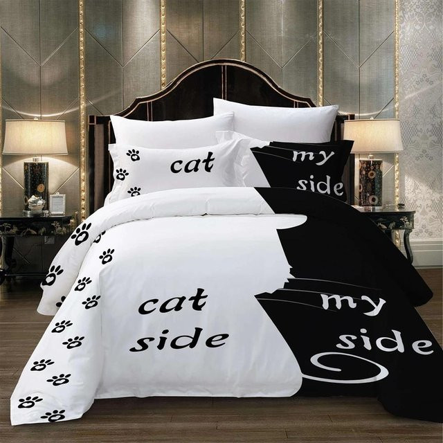 Lodestar Bettwäsche-Set 3-teilig mit Katzen-Design in Schwarz Weiß, Material Mikrofaser, Breite: 135 cm, Länge: 200 cm - Bild 1