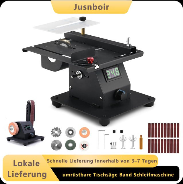 Coolook Mini Bandschleifer und Tischsäge Kit, 350W elektrische Schleifmaschine mit stufenloser Geschwindigkeitsregelung, Schwarz - Bild 1
