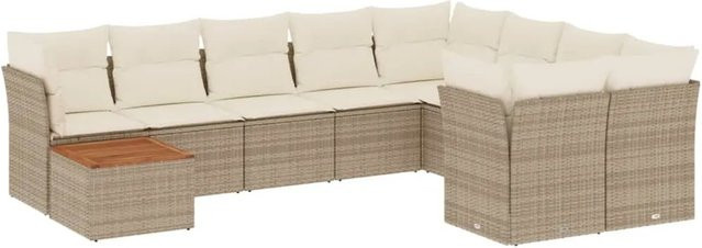 vidaXL 10-teilige Garten-Sofagarnitur aus Poly-Rattan und Akazienholz in Beige und Cremeweiß - Bild 1
