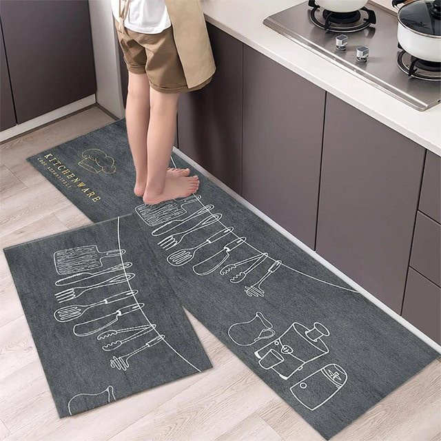 Karpetti Küchenbodenmatte mit Streifenmuster in Grau, rutschfest und weich, B/T: 60 x 40 cm - Bild 1