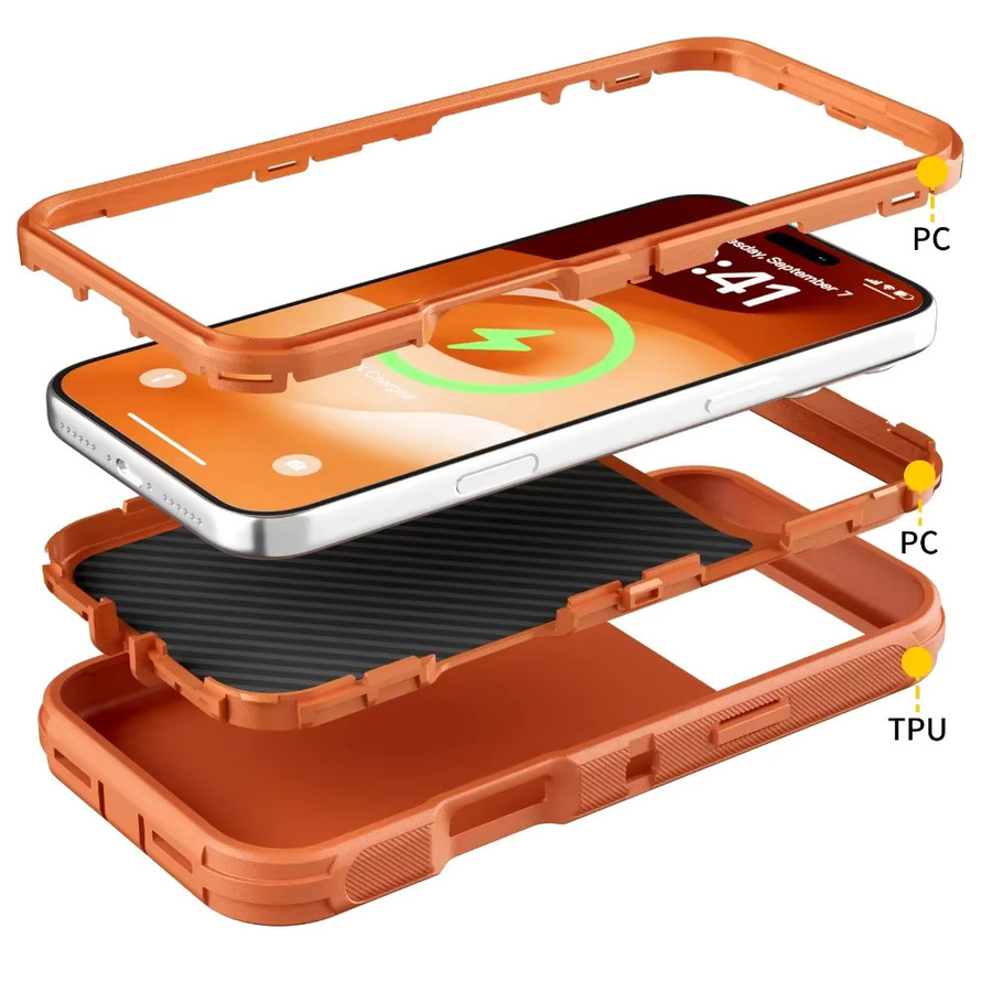 3in1 Heavy Duty stoßfeste OTT-Schutzhülle für iPhone 17 Air 16 15 14 13 12 11 Pro Max Plus mit Soft Bumper und Hard Cover in Schwarz oder Rot - Bild 2