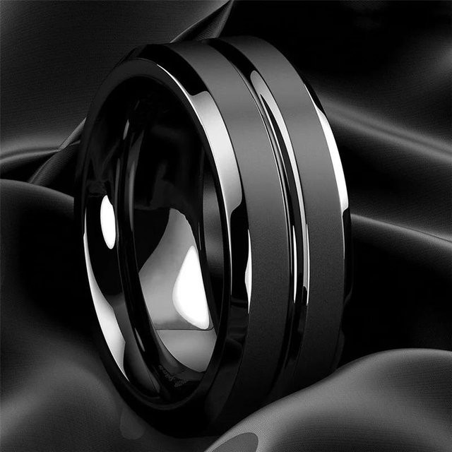 YIRAN Ring Edelstahl, Schwarz, Matt, 8mm, Herren - Bild 1