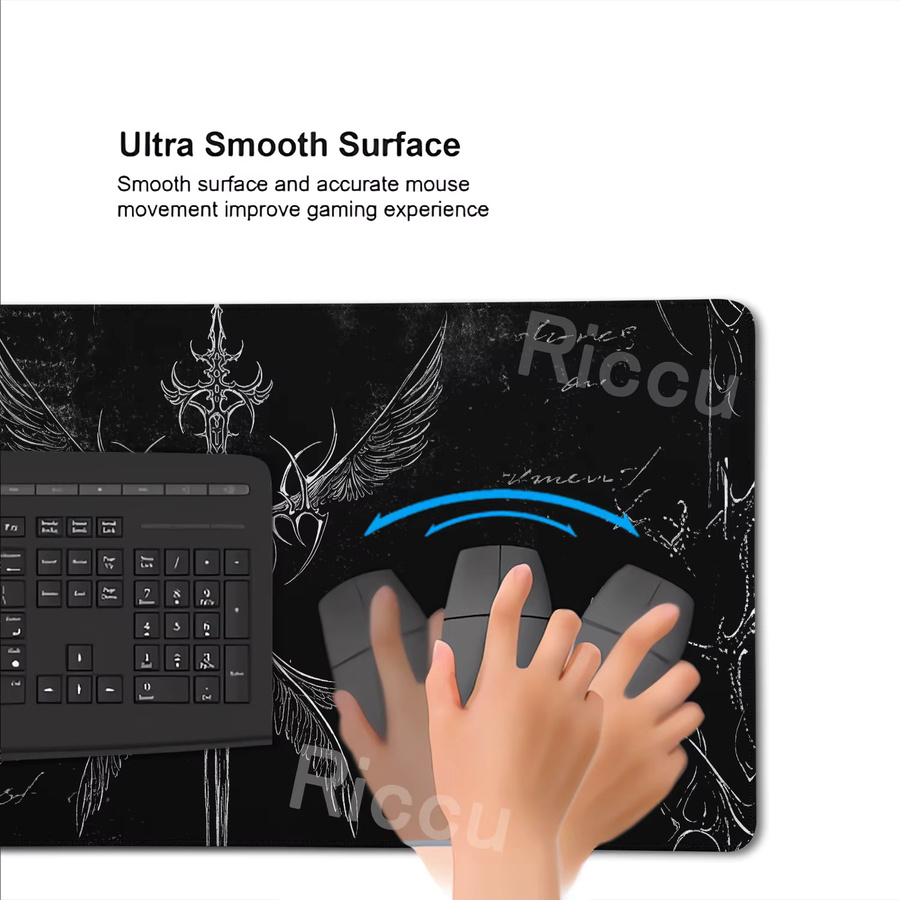 Riccu Schreibtischunterlage Sword Art in Schwarz mit Gothic-Symbol als XXL Mauspad für PC und Gaming-Tastatur - Bild 3